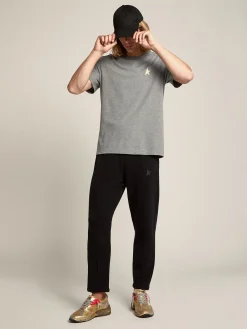 Shop Golden Goose Camiseta masculina cinza mescla com estrela dourada na frente Cor: cinza mescla