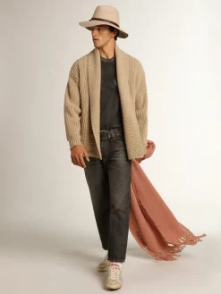 Cheap Golden Goose Camiseta masculina cinza com efeito envelhecido com estampa na frente Cor: cinza