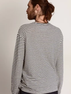 Store Golden Goose Camiseta masculina com listras brancas e azuis e bordado na frente Cor: branco e azul