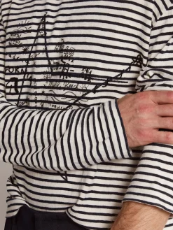 Store Golden Goose Camiseta masculina com listras brancas e azuis e bordado na frente Cor: branco e azul