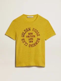 Outlet Golden Goose Camiseta masculina de linho amarelo milho Coleção Journey