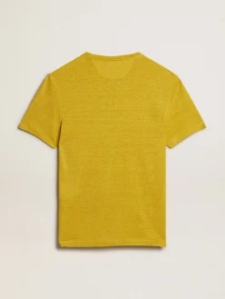 Outlet Golden Goose Camiseta masculina de linho amarelo milho Coleção Journey