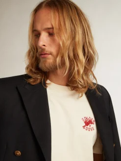 Discount Golden Goose Camiseta Masculina na cor branco heritage com logo CNY Cor: branco heritage