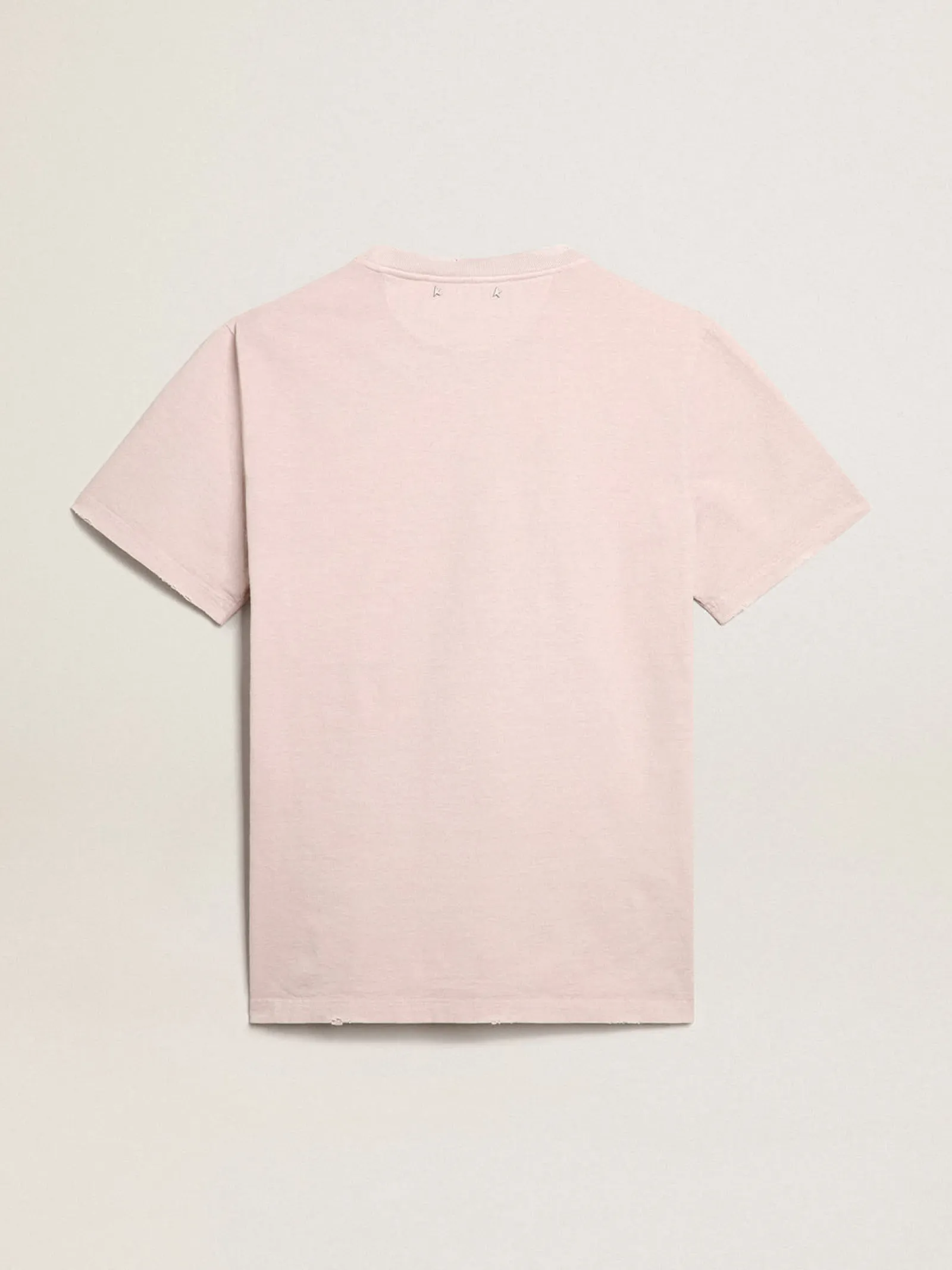 Store Golden Goose Camiseta masculina rosa pálido com escrita no centro Cor: rosa pálido