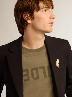 Fashion Golden Goose Camiseta masculina verde-oliva com inscrição Golden Cor: verde-oliva