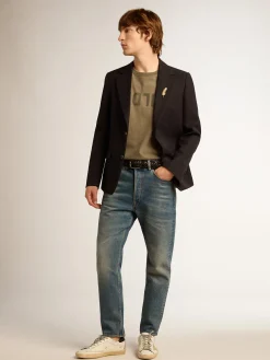 Fashion Golden Goose Camiseta masculina verde-oliva com inscrição Golden Cor: verde-oliva