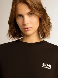 Store Golden Goose Camiseta preta Coleção Star com logo e estrela brancos em contraste Cor: preto