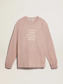 Cheap Golden Goose Camiseta rosa pó com escrita branca na frente Coleção Journey
