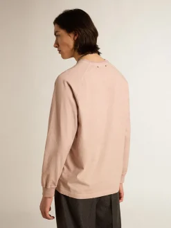 Cheap Golden Goose Camiseta rosa pó com escrita branca na frente Coleção Journey