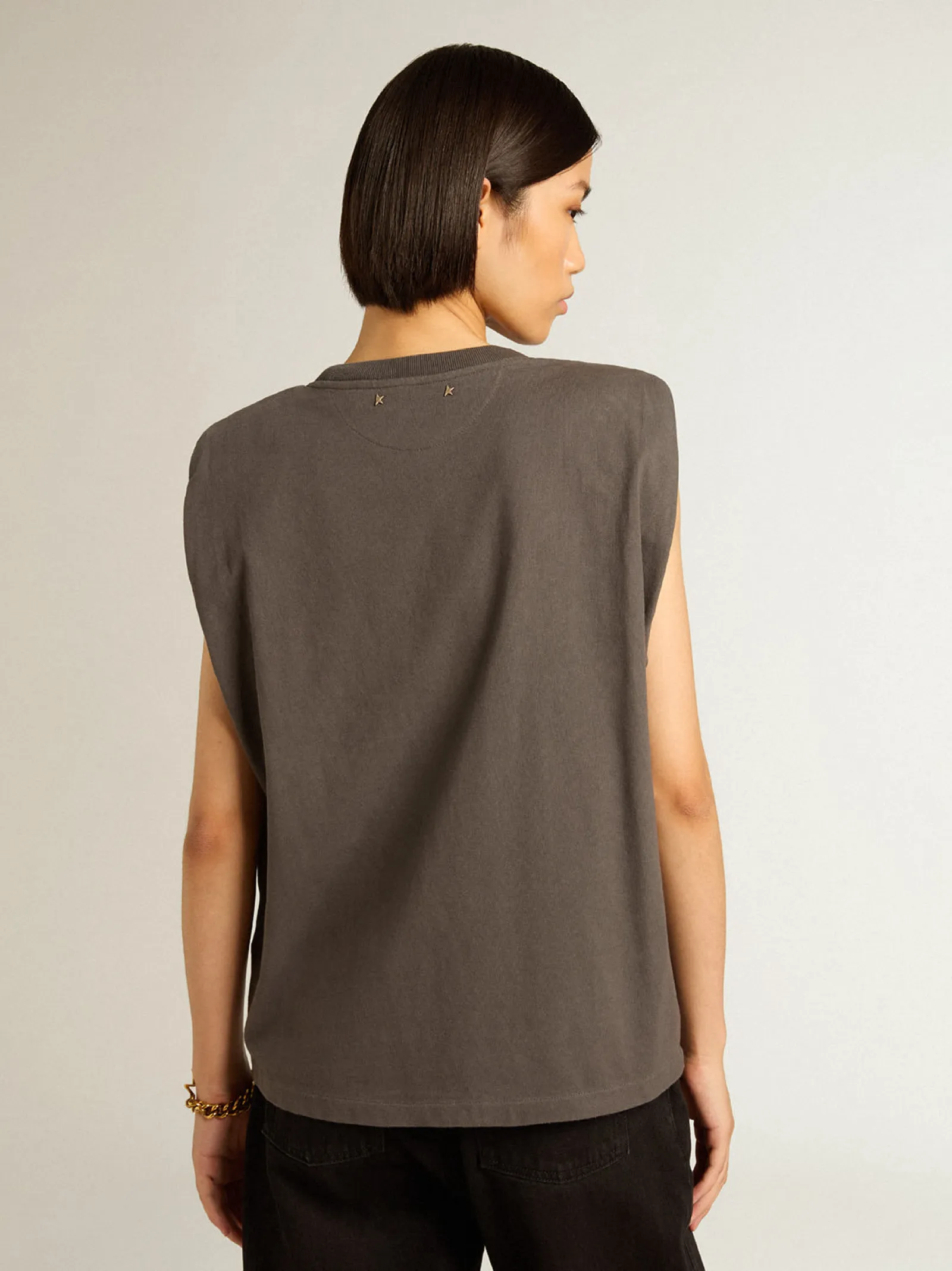 Best Golden Goose Camiseta sem manga na cor antracite Coleção Journey