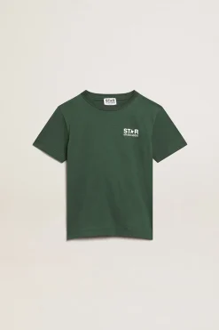 Sale Golden Goose Camiseta verde infantil masculina com logo e estrela branca em contraste Star Collection