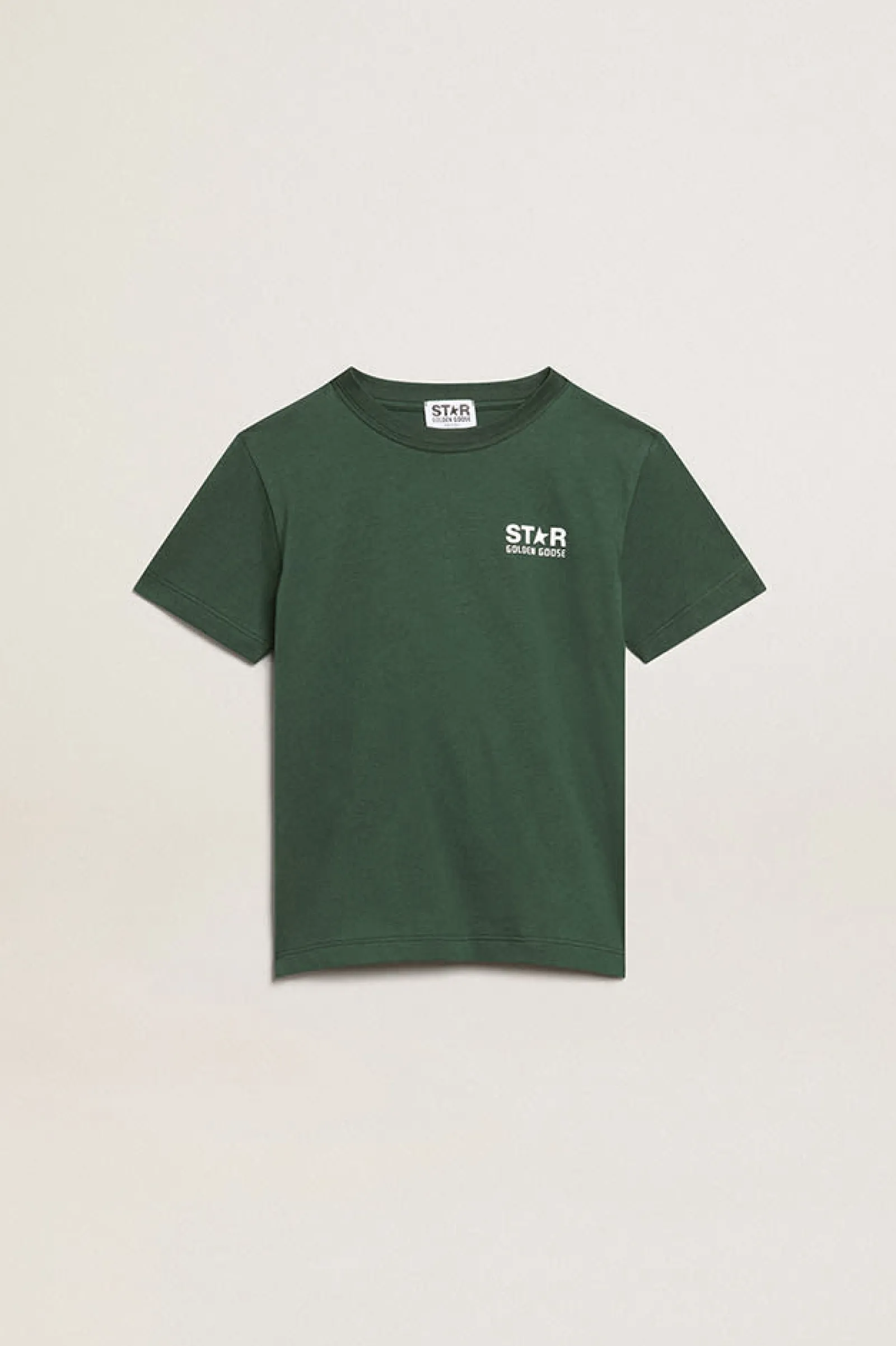 Sale Golden Goose Camiseta verde infantil masculina com logo e estrela branca em contraste Star Collection