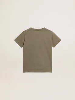 Online Golden Goose Camiseta verde-oliva infantil masculina com logo branco no centro Golden Collection