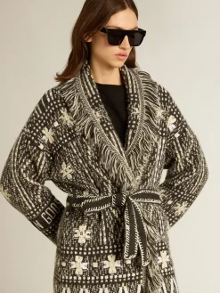 Clearance Golden Goose Cardigã com cinto e estampa fair isle cinza escuro Coleção Journey