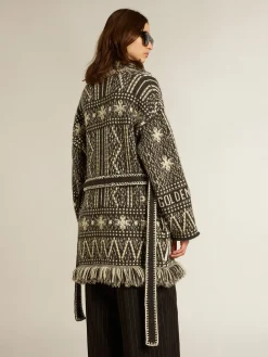 Clearance Golden Goose Cardigã com cinto e estampa fair isle cinza escuro Coleção Journey