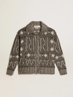 Fashion Golden Goose Cardigã com estampa fair isle cinza escuro Coleção Journey