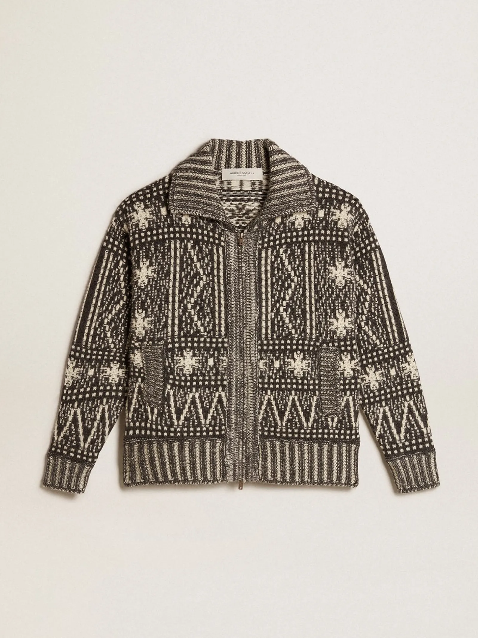 Fashion Golden Goose Cardigã com estampa fair isle cinza escuro Coleção Journey