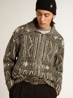 Fashion Golden Goose Cardigã com estampa fair isle cinza escuro Coleção Journey