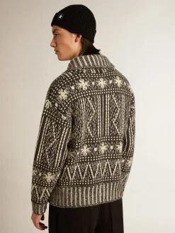 Fashion Golden Goose Cardigã com estampa fair isle cinza escuro Coleção Journey