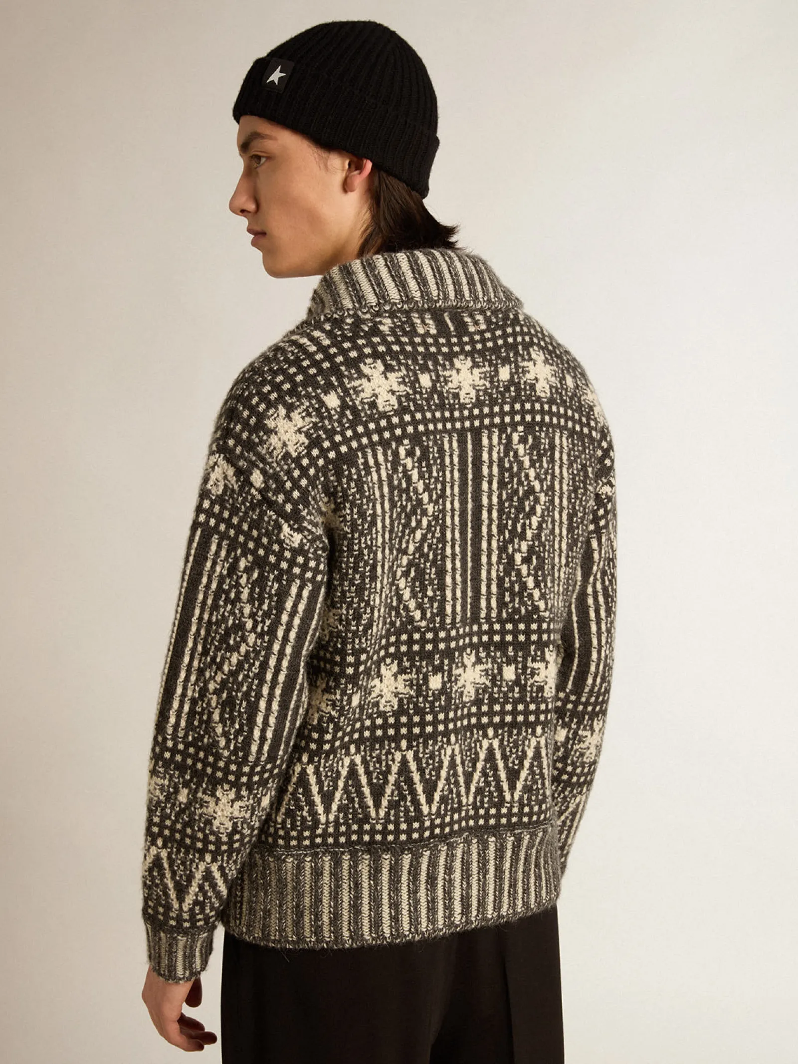 Fashion Golden Goose Cardigã com estampa fair isle cinza escuro Coleção Journey