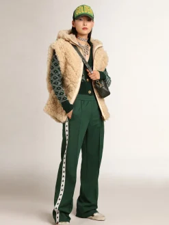 Flash Sale Golden Goose Cardigã cropped feminino com jacquard em losangos verde e branco Cor: verde e branco
