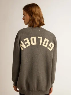 Cheap Golden Goose Cardigã feminino de algodão cinza mescla com logo nas costas Cor: cinza mescla escuro