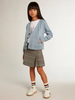 Clearance Golden Goose Cardigã infantil feminino de algodão azul com escrita de miçangas Coleção Journey