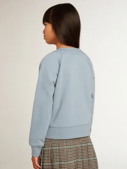 Clearance Golden Goose Cardigã infantil feminino de algodão azul com escrita de miçangas Coleção Journey