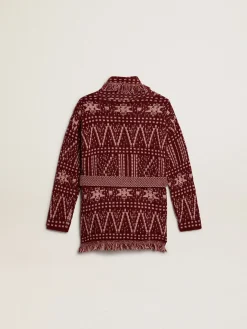 Discount Golden Goose Cardigã infantil feminino com cinto e estampa fair isle bordô Coleção Journey
