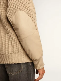Discount Golden Goose Cardigã masculino de abotoamento duplo de lã bege com patches de couro Cor: bege claro