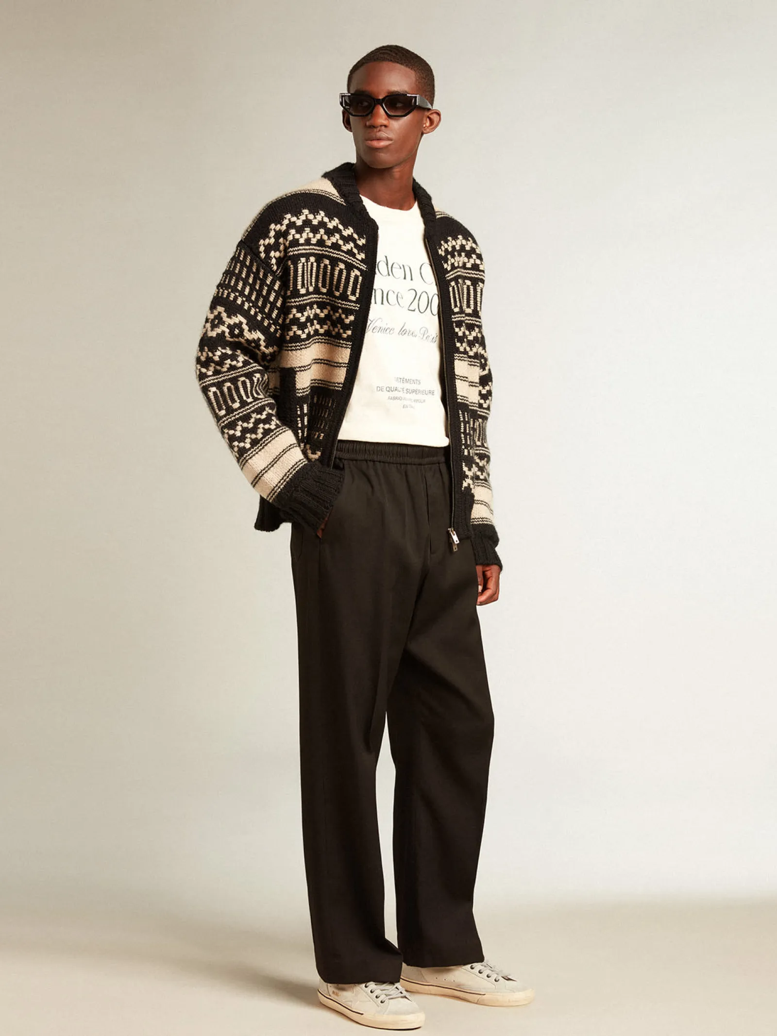 Flash Sale Golden Goose Cardigã masculino de lã cor cru com padrão jacquard Coleção Journey