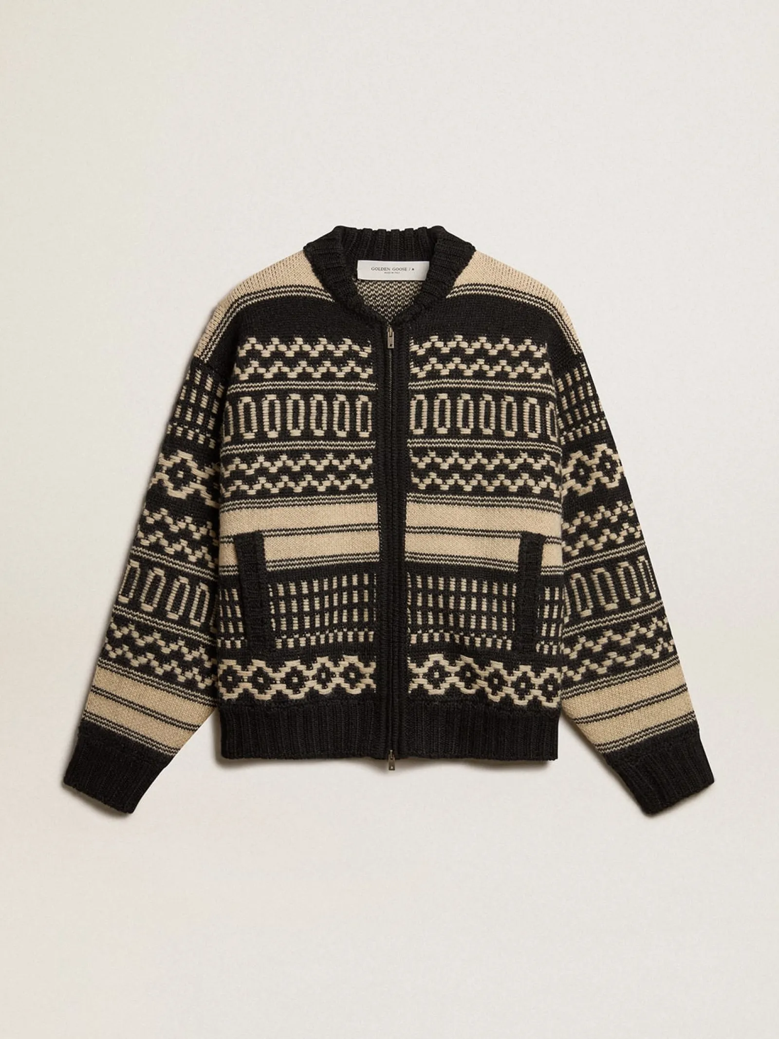 Flash Sale Golden Goose Cardigã masculino de lã cor cru com padrão jacquard Coleção Journey