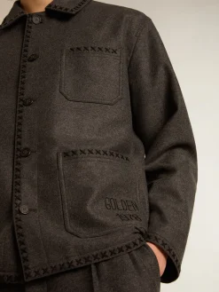 Flash Sale Golden Goose Casaco de lã cinza mescla com fecho com botões Cor: cinza mescla escuro