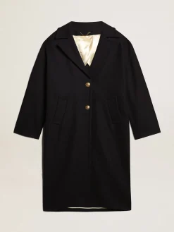 Cheap Golden Goose Casaco feminino de abotoamento simples tipo cocoon de lã azul-escuro com botões dourados Cor: azul-escuro