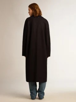 Cheap Golden Goose Casaco feminino de abotoamento simples tipo cocoon de lã azul-escuro com botões dourados Cor: azul-escuro