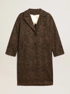 Discount Golden Goose Casaco feminino de abotoamento simples tipo cocoon de lã com motivo jacquard Cor: animal print