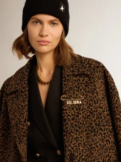 Discount Golden Goose Casaco feminino de abotoamento simples tipo cocoon de lã com motivo jacquard Cor: animal print