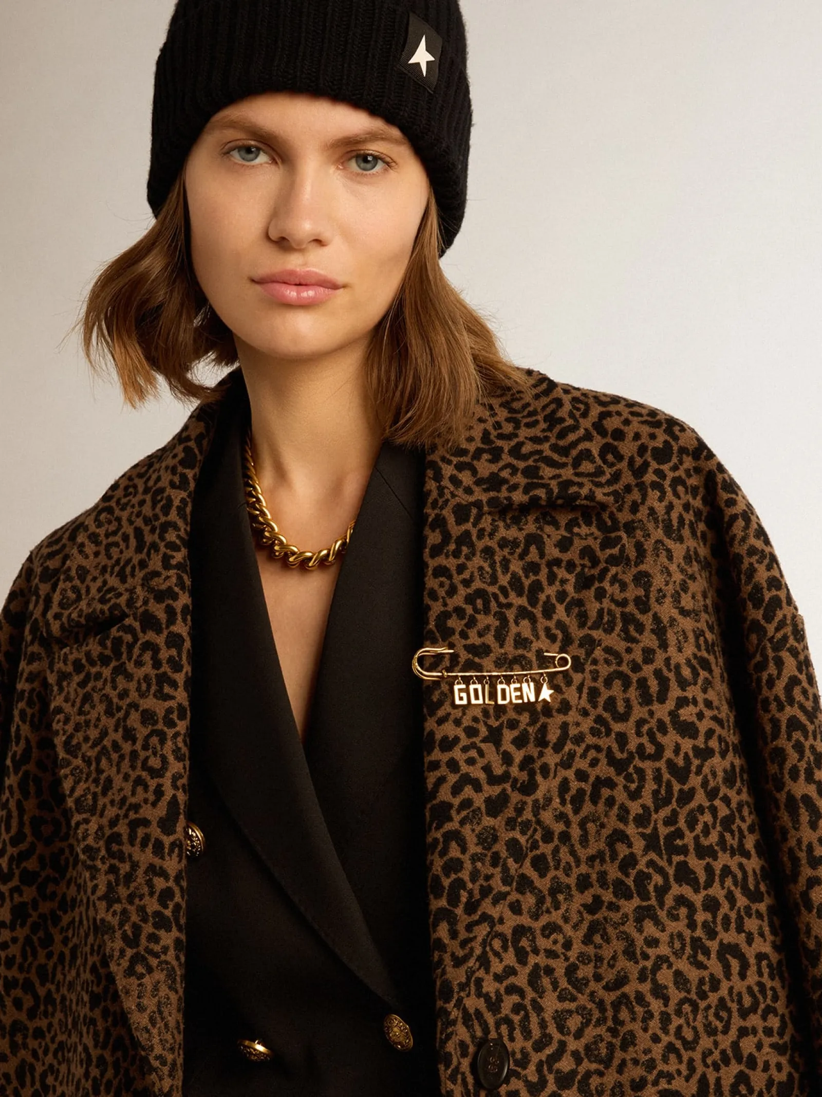 Discount Golden Goose Casaco feminino de abotoamento simples tipo cocoon de lã com motivo jacquard Cor: animal print