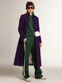 Outlet Golden Goose Casaco feminino de lã roxo índigo e forro com estampa Cor: roxo índigo