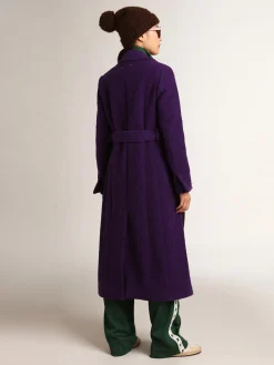 Outlet Golden Goose Casaco feminino de lã roxo índigo e forro com estampa Cor: roxo índigo