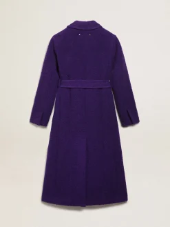 Outlet Golden Goose Casaco feminino de lã roxo índigo e forro com estampa Cor: roxo índigo