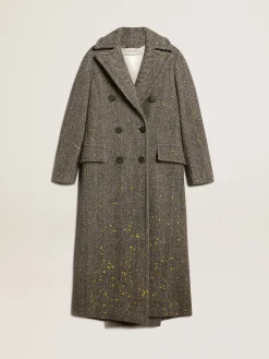 Best Golden Goose Casaco longo feminino espinha de peixe com detalhes amarelos Cor: cinza antracite