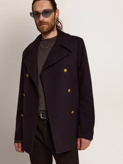 Best Sale Golden Goose Casaco masculino de abotoamento duplo de lã azul-escura e botões dourados Cor: azul-escuro