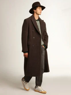 Sale Golden Goose Casaco masculino de abotoamento duplo de lã buclé cor alcaçuz Cor: alcaçuz