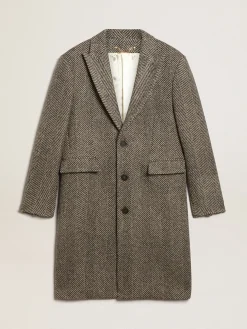 Sale Golden Goose Casaco masculino de abotoamento simples de lã com trama espinha de peixe bege e cinza Cor: bege e cinza antracite