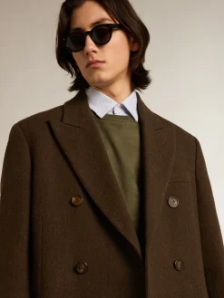 Hot Golden Goose Casaco masculino de abotoamento duplo de lã cor de cortiça Coleção Journey