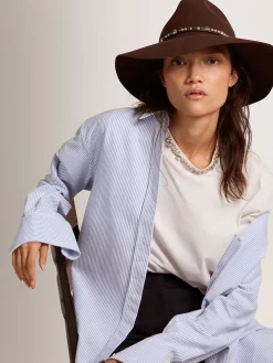 Discount Golden Goose Chapéu marrom café com faixa de couro com tachas Cor: marrom café