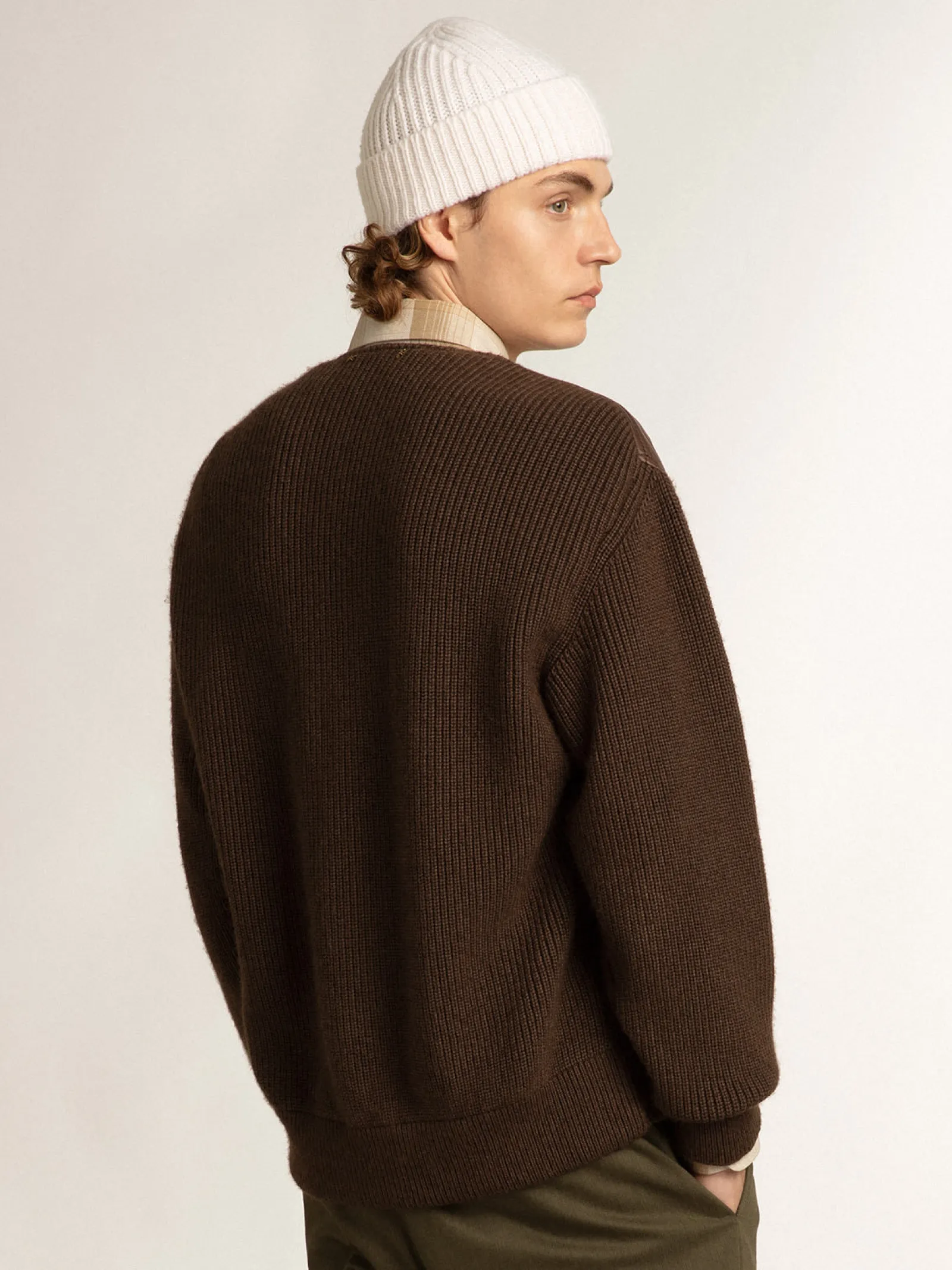 Clearance Golden Goose -colored leather and knit V-neck cardigan chocolate