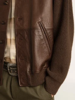 Clearance Golden Goose -colored leather and knit V-neck cardigan chocolate