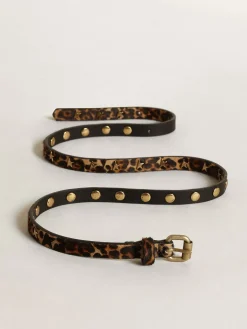 Cheap Golden Goose Cinto feminino de couro cavalinho leopardo preto e marrom com tachas Cor: preto e marrom